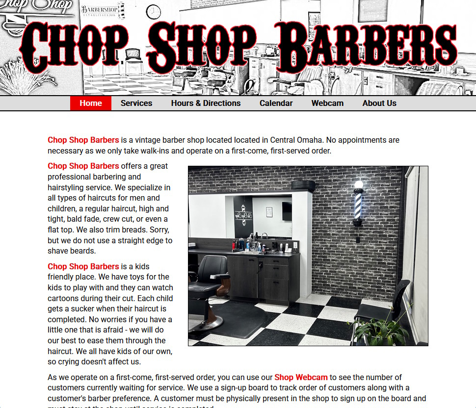 Chop Shop Barbers website preview