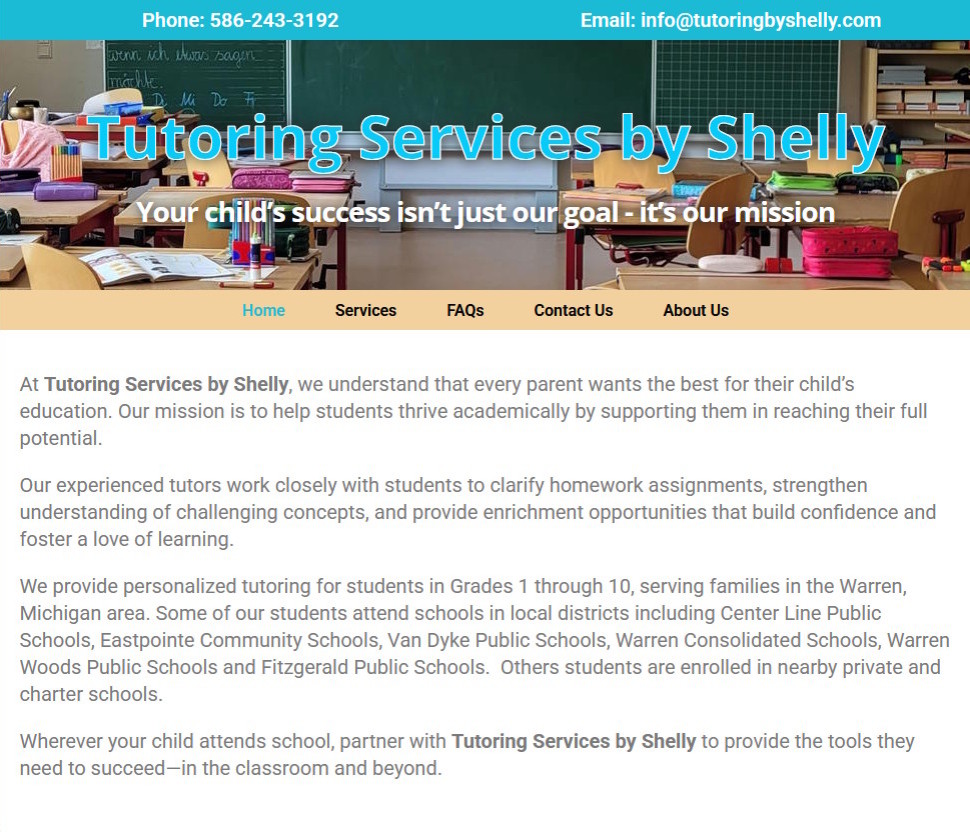 Tutoring Services by Shelly website preview